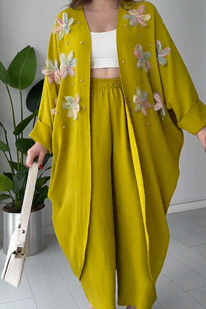 New summer three-dimensional butterfly decoration long-sleeved two-piece suit