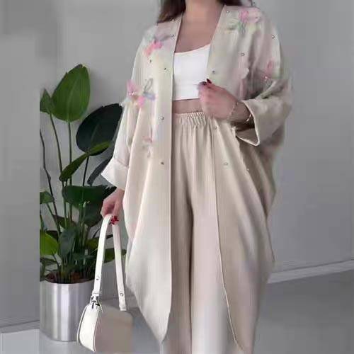 New summer three-dimensional butterfly decoration long-sleeved two-piece suit