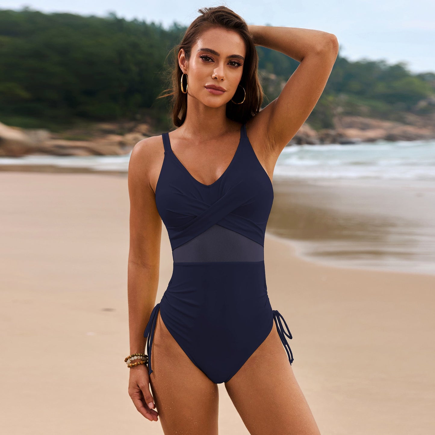 Drawstring Ruched V-Neck One-Piece Swimwear - Seldom Seen Styles