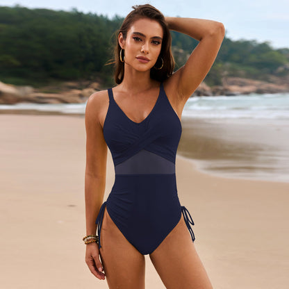 Drawstring Ruched V-Neck One-Piece Swimwear - Seldom Seen Styles