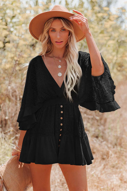 Dreamy Date Lace V-Neck Mini Dress - Seldom Seen Styles