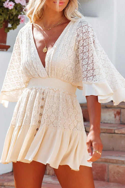 Dreamy Date Lace V-Neck Mini Dress - Seldom Seen Styles