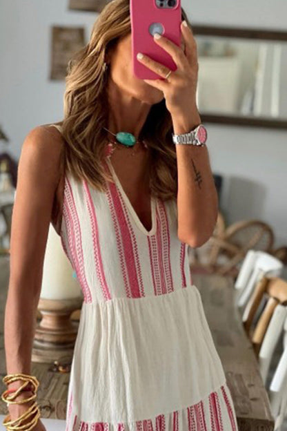 Dreamy Mood Linen Blend Ethnic Colorblock Print A-line Midi Dress - Seldom Seen Styles