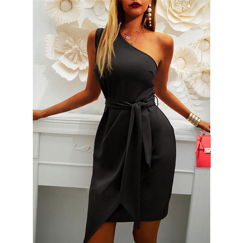 DressBetty - Sexy Off Shoulder Slash Neck Asymmetrical Bodycon Mini Dress - Seldom Seen Styles