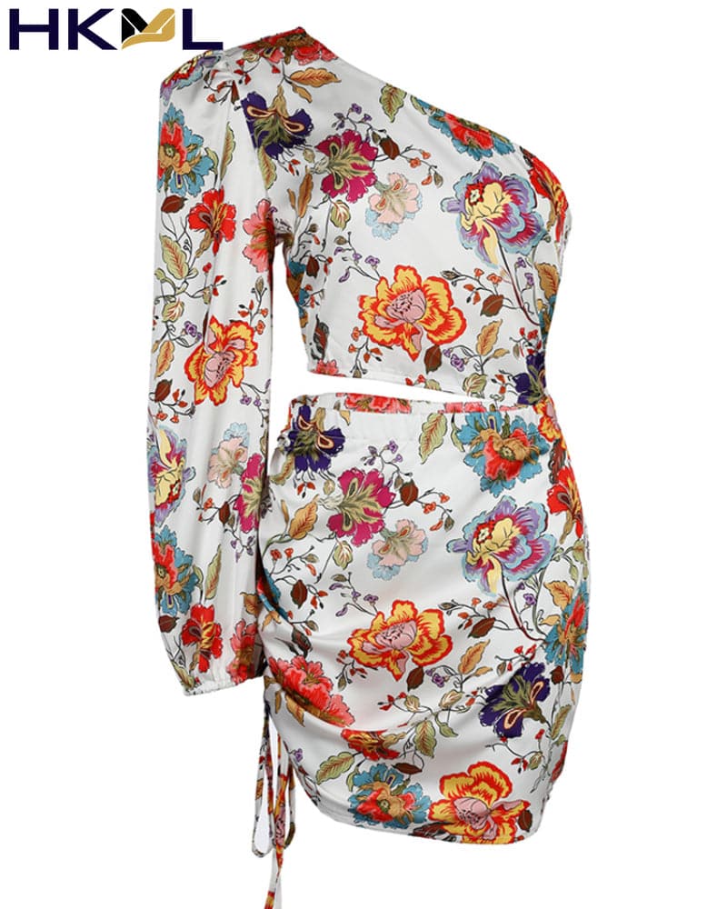 DressBetty - Women Fashion Floral Print Cutout Lantern Long Sleeve Dress - Seldom Seen Styles