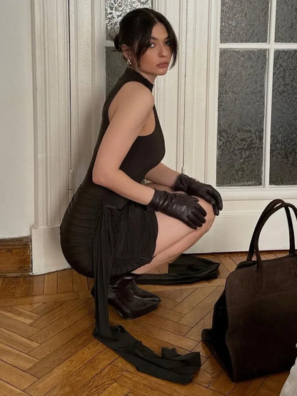 ELEFTERIA MINI DRESS Halter-Neck Halter Mini Tie Waist Sleeveless  Dress - Seldom Seen Styles