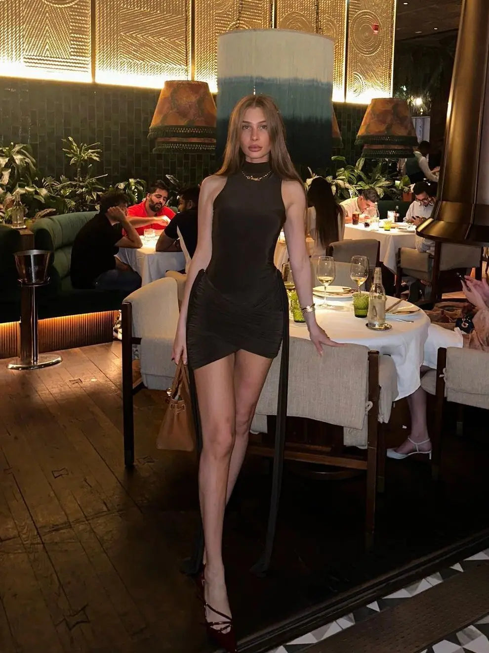 ELEFTERIA MINI DRESS Halter-Neck Halter Mini Tie Waist Sleeveless  Dress - Seldom Seen Styles