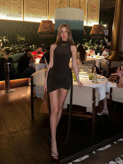 ELEFTERIA MINI DRESS Halter-Neck Halter Mini Tie Waist Sleeveless  Dress - Seldom Seen Styles