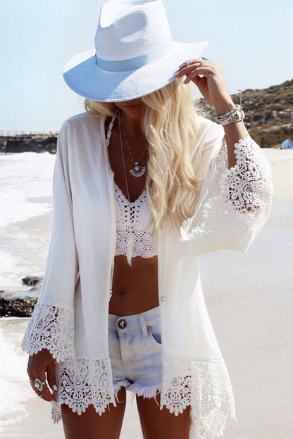 Eagle Print Lace Patchwork Beach Cover up - Seldom Seen Styles