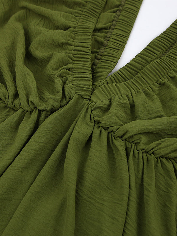 Elasticity Solid Color V-back Long Sleeves Loose Deep V-Neck Mini Dresses - Seldom Seen Styles