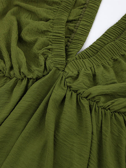 Elasticity Solid Color V-back Long Sleeves Loose Deep V-Neck Mini Dresses - Seldom Seen Styles