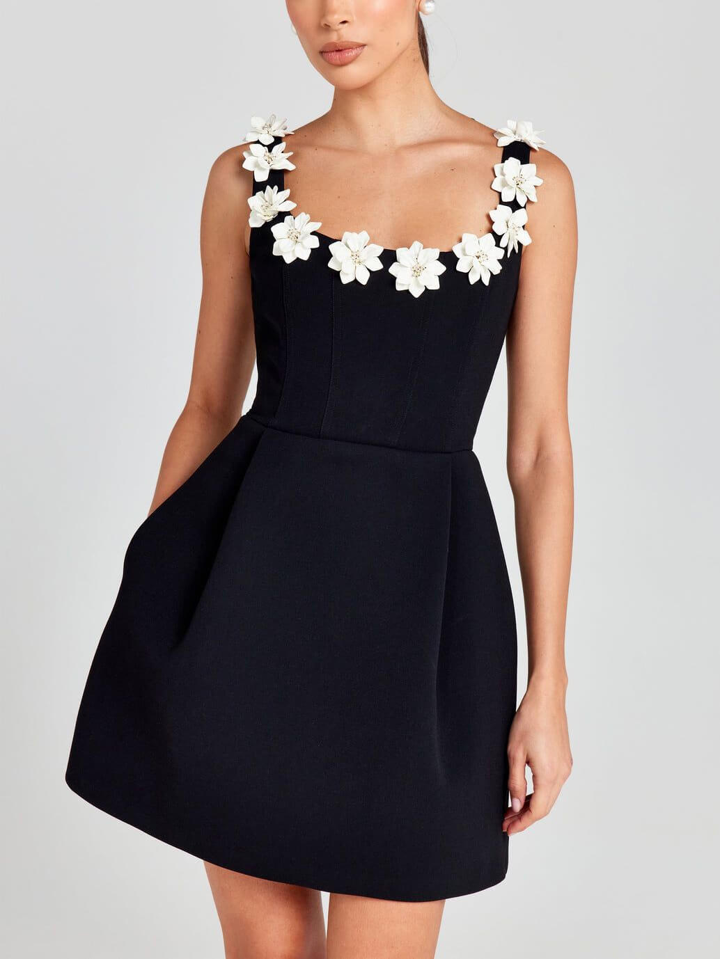 Elegant Beaded Floral Pocket Mini Dress - Seldom Seen Styles