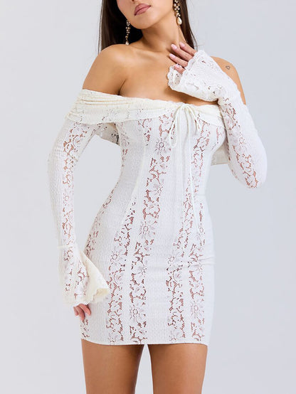 Elegant One Shoulder Lace Hip-Wrap Mini Dress - Seldom Seen Styles