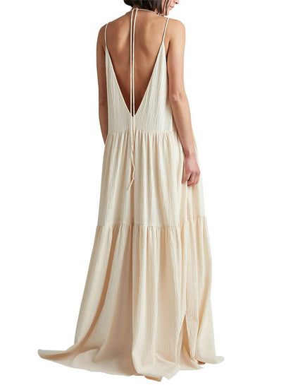 Elegant Resort Deep V-Neckline Strappy Maxi Dress - Seldom Seen Styles
