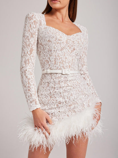 Elegant Sexy Lace Furry Mini Dress - Seldom Seen Styles