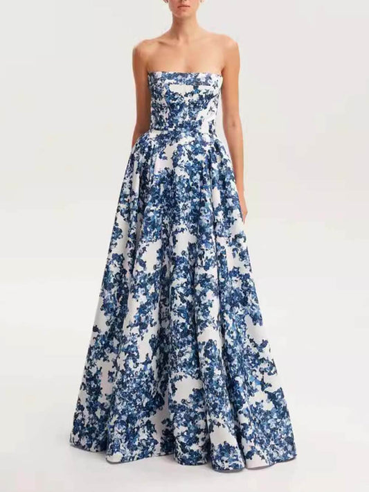 Elegant Strapless Printed String Maxi Dress - Seldom Seen Styles