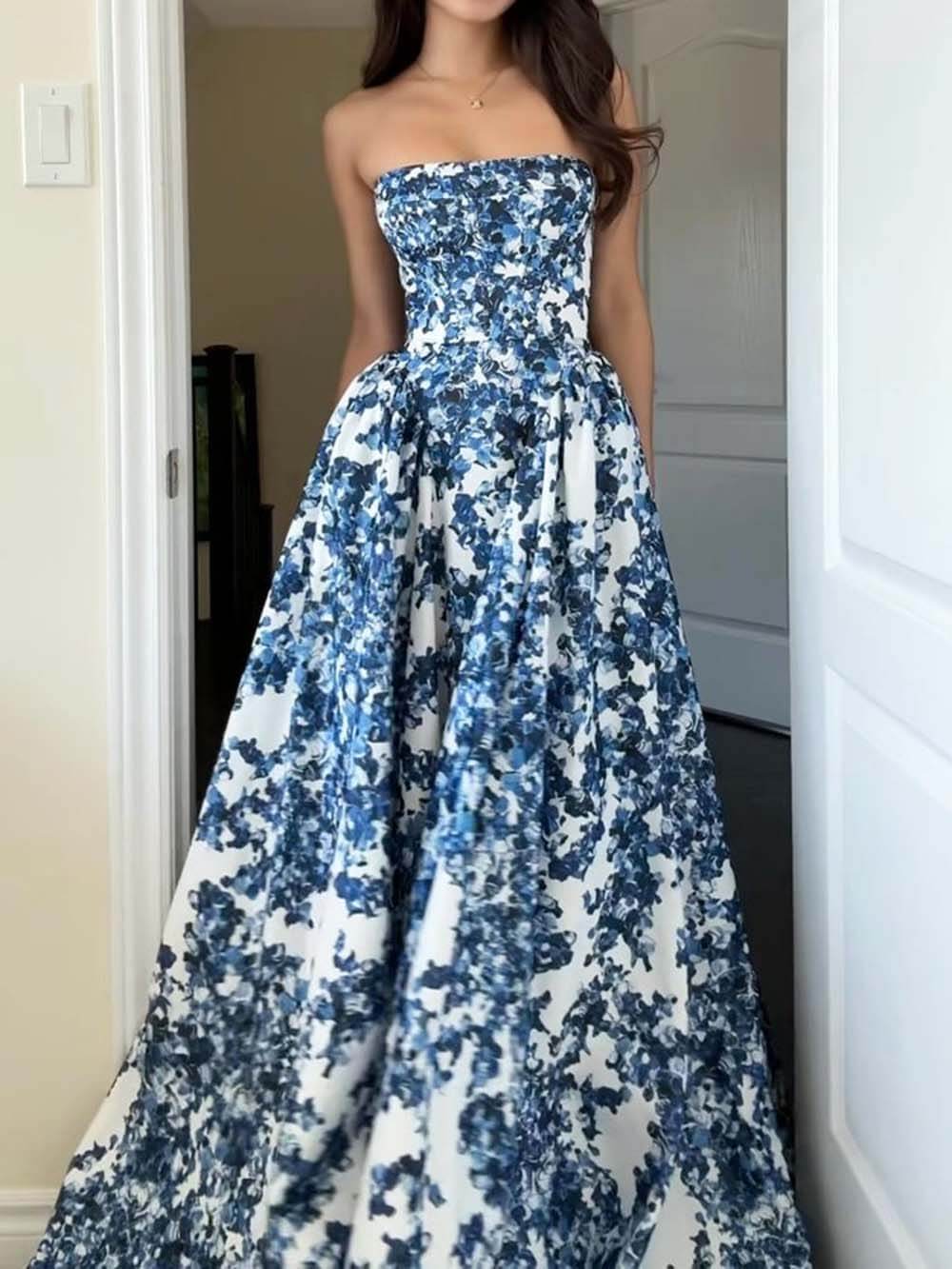 Elegant Strapless Printed String Maxi Dress - Seldom Seen Styles