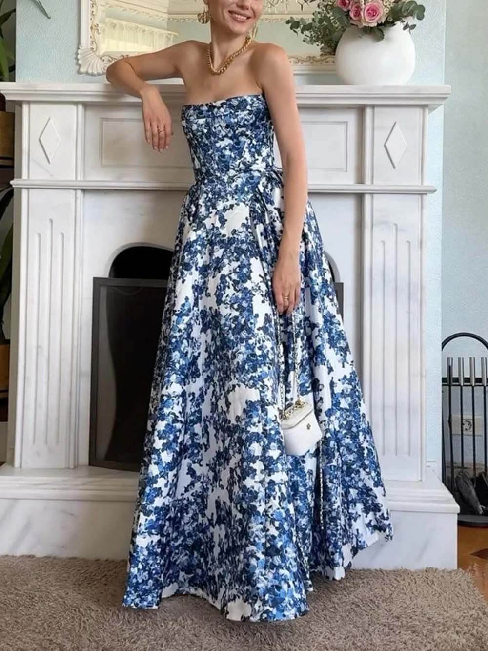 Elegant Strapless Printed String Maxi Dress - Seldom Seen Styles