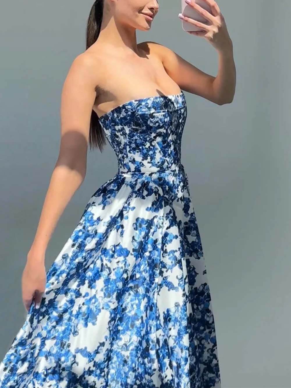 Elegant Strapless Printed String Maxi Dress - Seldom Seen Styles