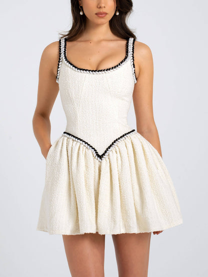 Elegant U-neck Tweed Mini Dress - Seldom Seen Styles