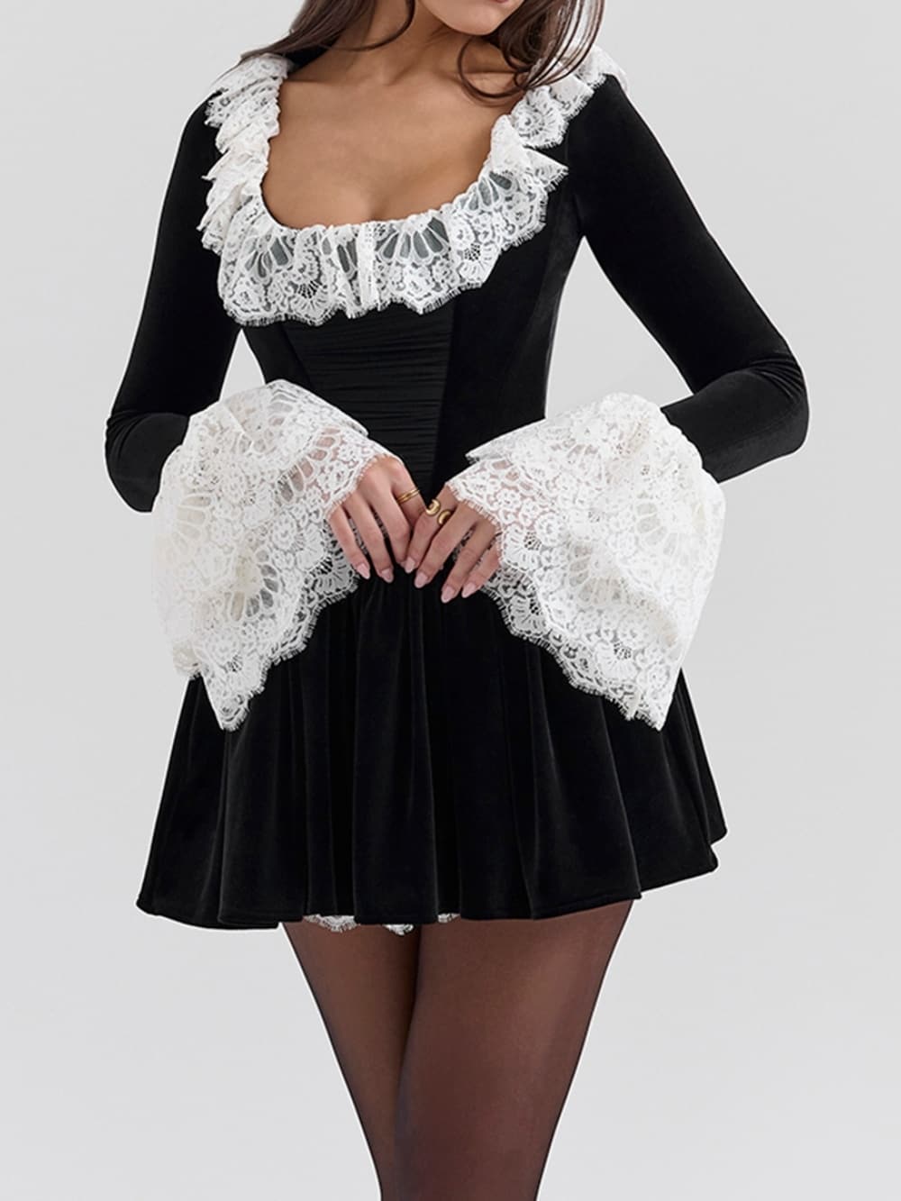 Elegant Velvet Lace Trimmed Mini Dress - Seldom Seen Styles