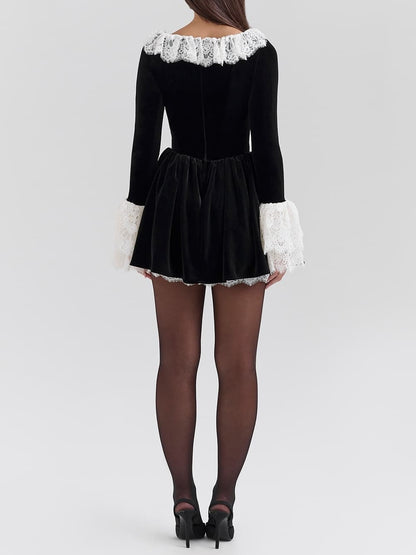 Elegant Velvet Lace Trimmed Mini Dress - Seldom Seen Styles
