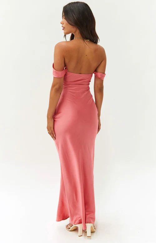 Ella Pink Off Shoulder Formal Dress off-Shoulder Tube Top Satin Sheath Backless Women's Long Dress Evening Dress - Seldom Seen Styles