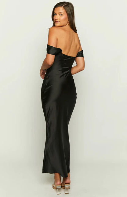 Ella Pink Off Shoulder Formal Dress off-Shoulder Tube Top Satin Sheath Backless Women's Long Dress Evening Dress - Seldom Seen Styles