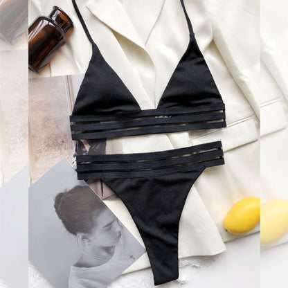 Ellina Ribbed Triangle Top Bikini Set - Seldom Seen Styles