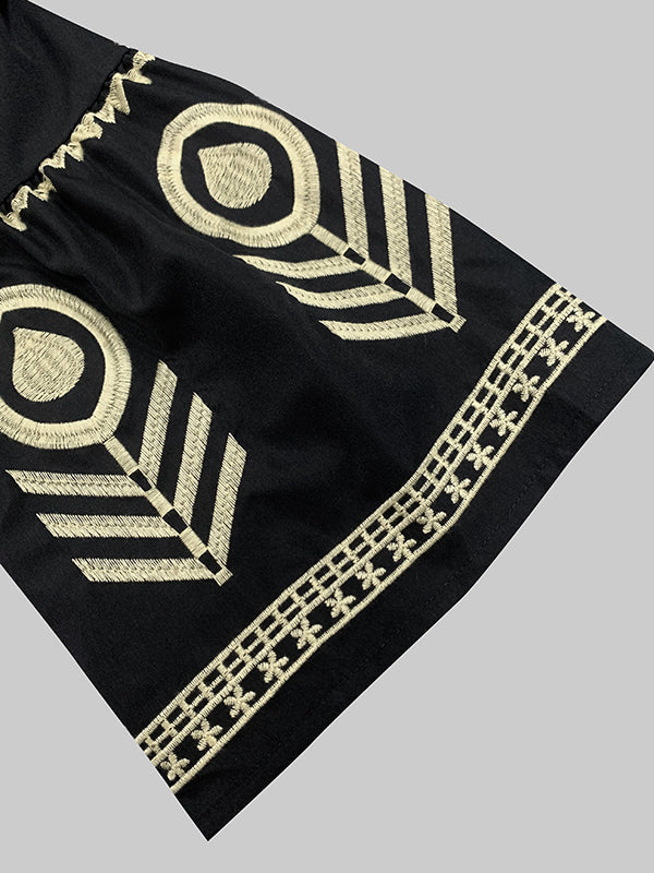 Embroidered Split-Joint Flared Sleeves Loose Deep V-Neck Mini Dresses - Seldom Seen Styles