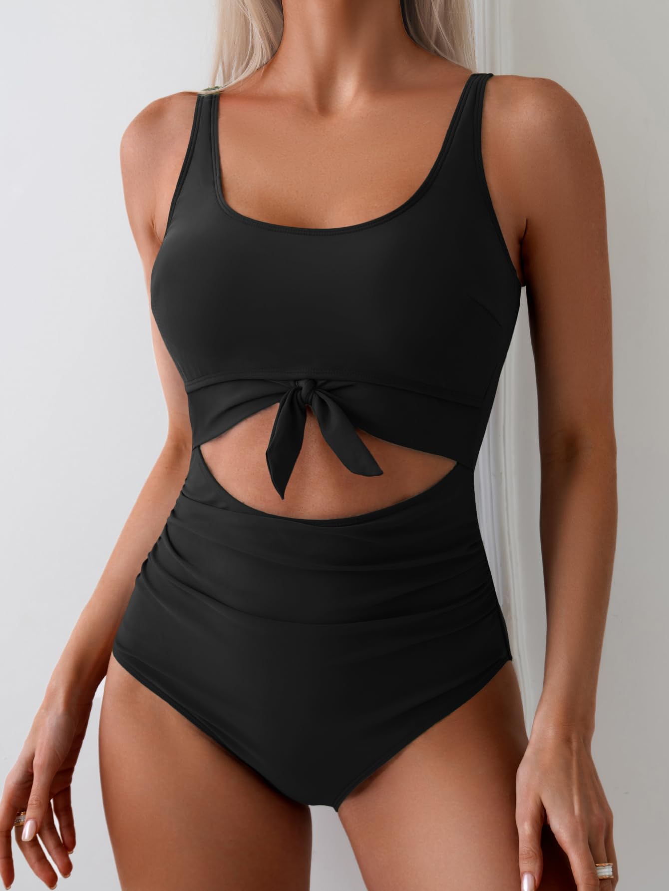Emoswimsuit - Women's One Piece Swimsuit Tummy Control Slimming Bathing Suit Cutout Tie Knot Swimwear - Seldom Seen Styles
