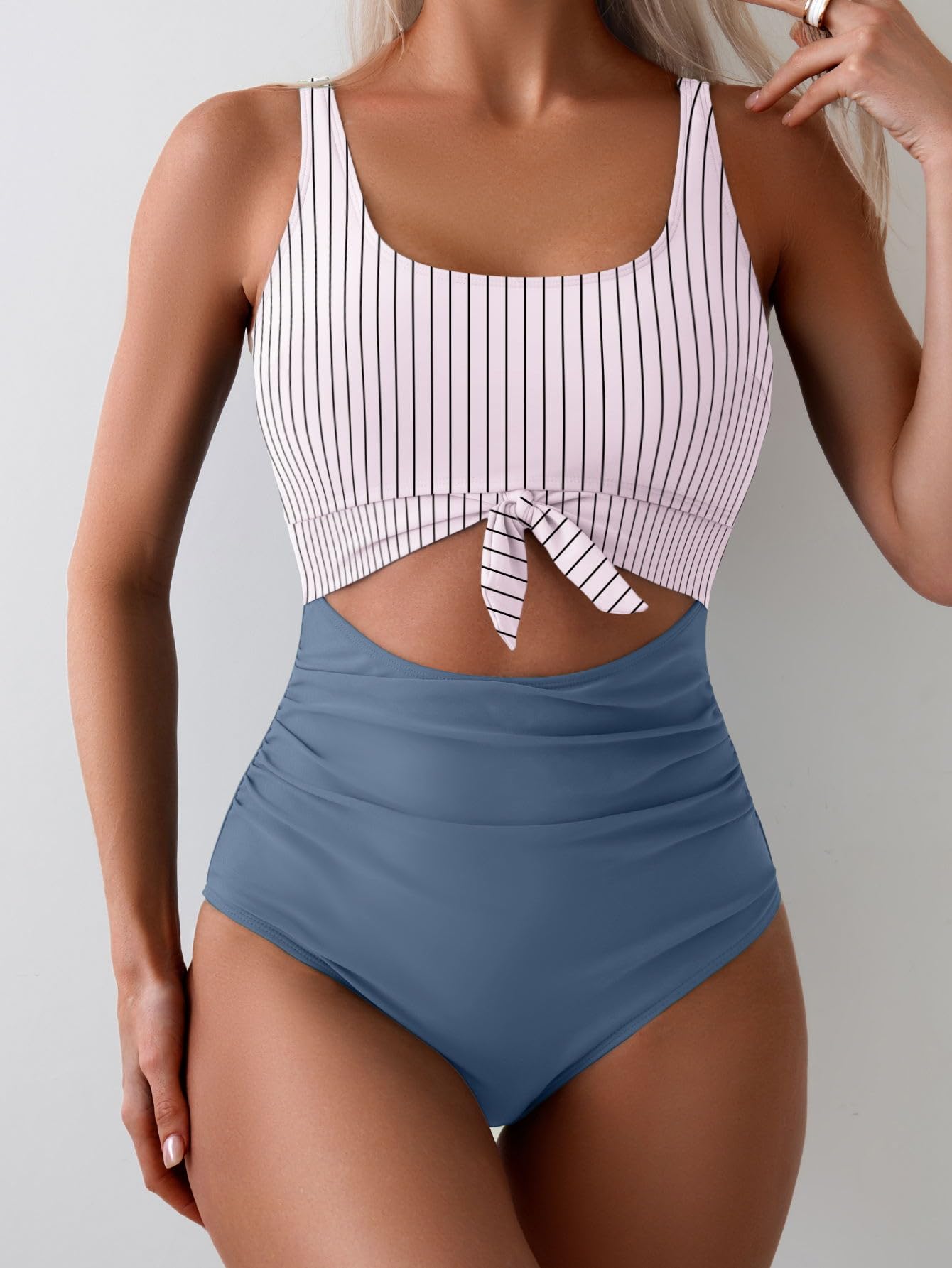 Emoswimsuit - Women's One Piece Swimsuit Tummy Control Slimming Bathing Suit Cutout Tie Knot Swimwear - Seldom Seen Styles