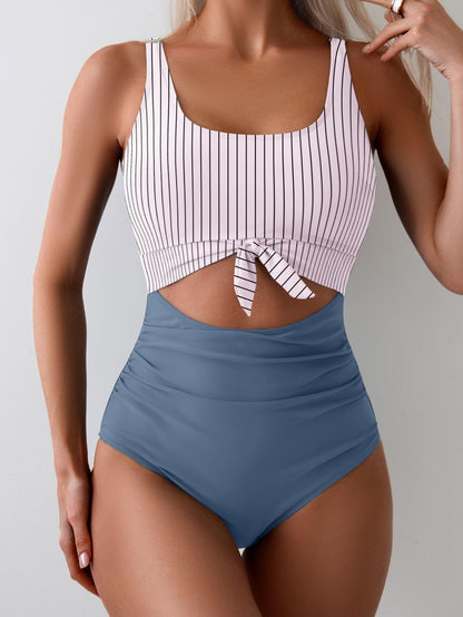 Emoswimsuit - Women's One Piece Swimsuit Tummy Control Slimming Bathing Suit Cutout Tie Knot Swimwear - Seldom Seen Styles
