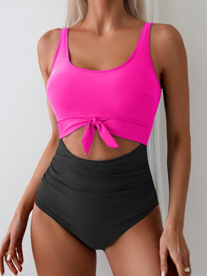 Emoswimsuit - Women's One Piece Swimsuit Tummy Control Slimming Bathing Suit Cutout Tie Knot Swimwear - Seldom Seen Styles