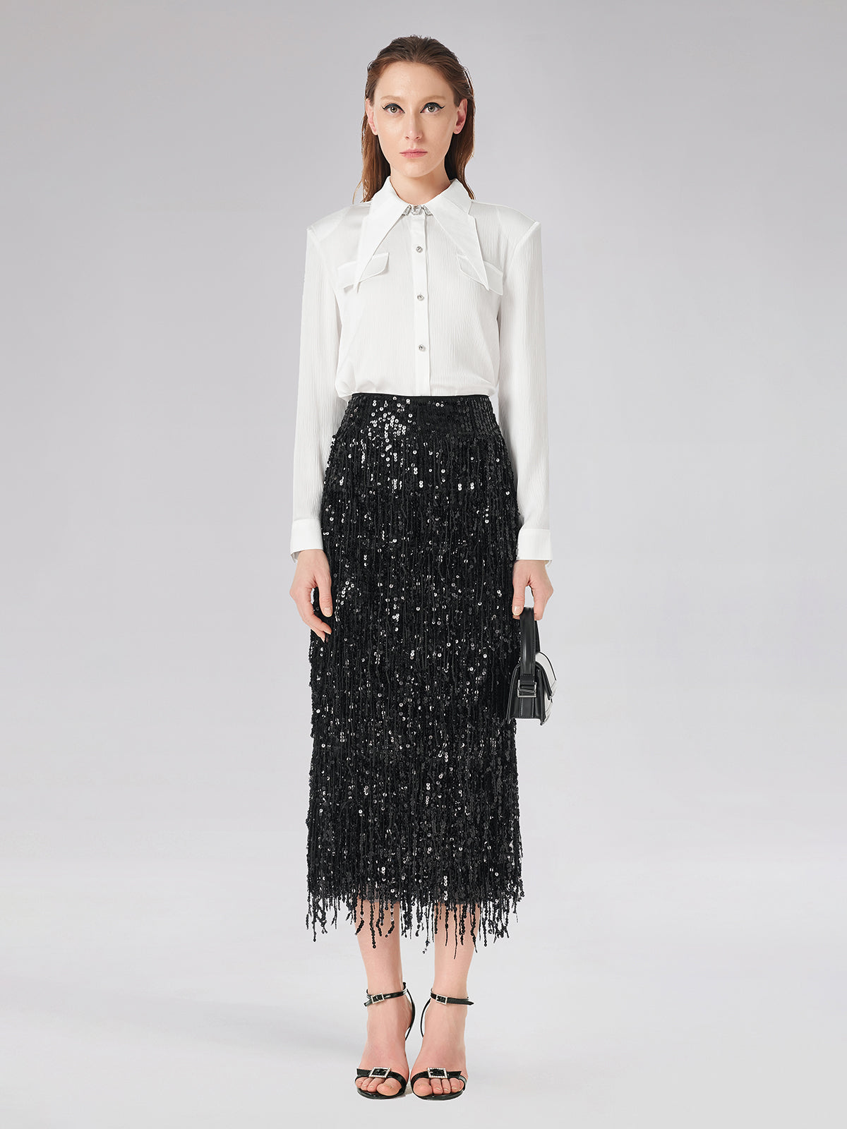 Tassel Sequin Midi Skirt