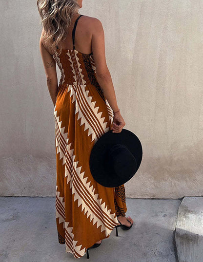 Exclusive Melody Satin Ethnic Print Smocked Back Midi Dress - Seldom Seen Styles