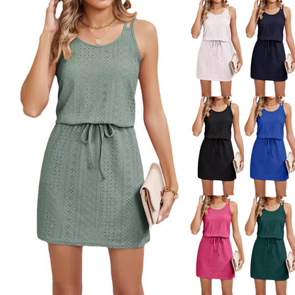 Explore More Collection -summer tank dresses  Eyelet Scoop Neck Sleeveless Dress - Seldom Seen Styles