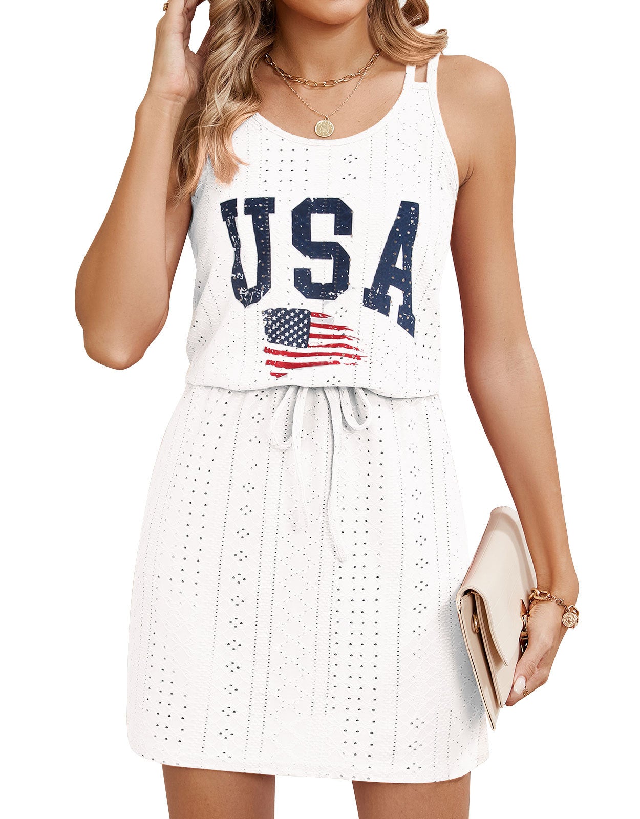 Explore More Collection -summer tank dresses  Eyelet Scoop Neck Sleeveless Dress - Seldom Seen Styles