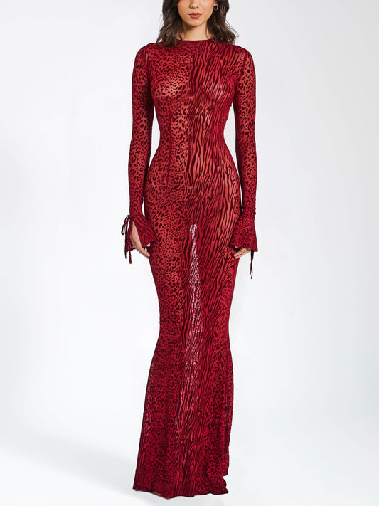 Exquisite Leopard Velvet Mesh Halter Maxi Dress - Seldom Seen Styles