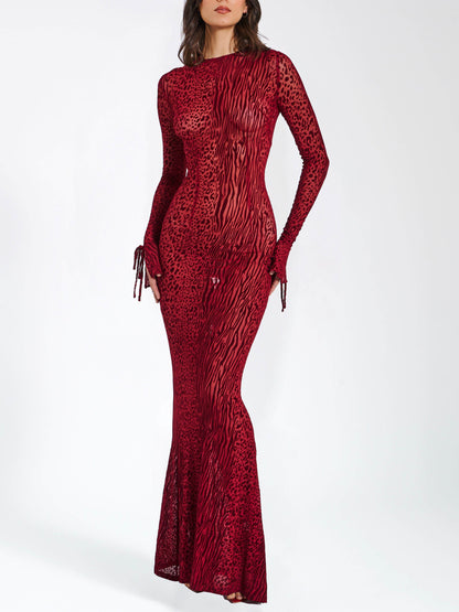 Exquisite Leopard Velvet Mesh Halter Maxi Dress - Seldom Seen Styles