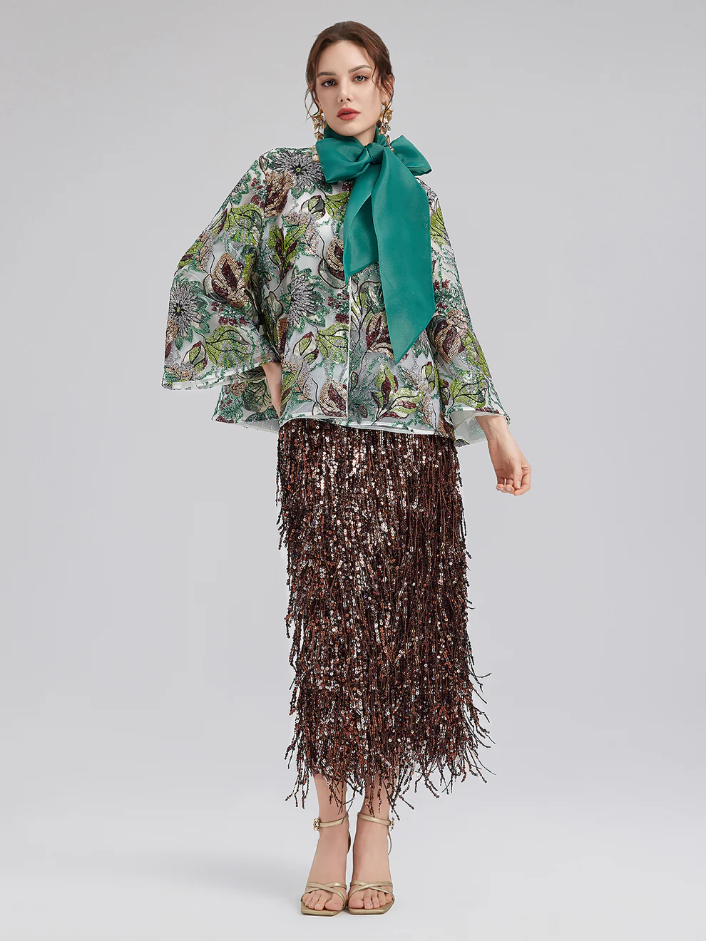 Tassel Sequin Midi Skirt