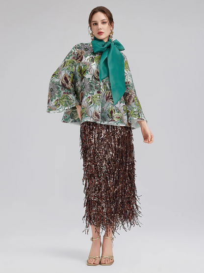 Tassel Sequin Midi Skirt