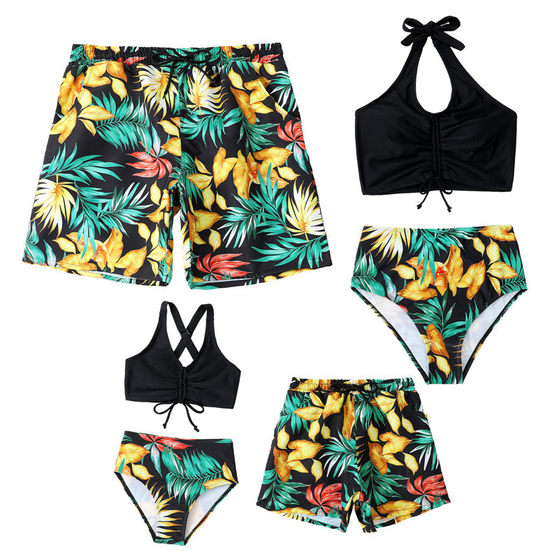 Family Matching Bathing Suits Leaves Print 2 Pieces Swimsuits Sets Couples Swimwear Ruffle Mommy and Me Bathing Suits - Seldom Seen Styles