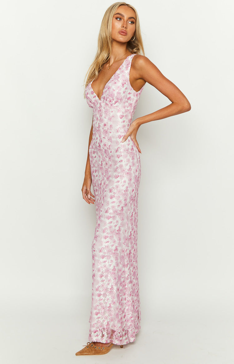 Farida Pink Lace Maxi Dress Floral Dresses For Women V Neck - Seldom Seen Styles