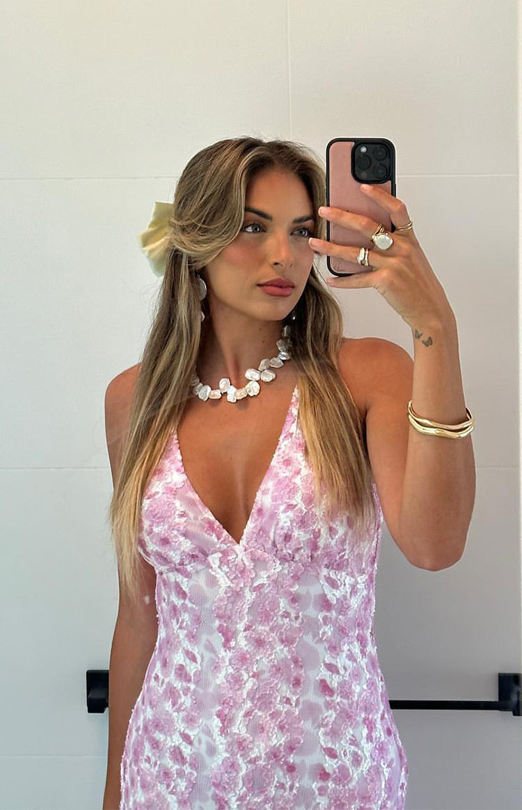 Farida Pink Lace Maxi Dress Floral Dresses For Women V Neck - Seldom Seen Styles