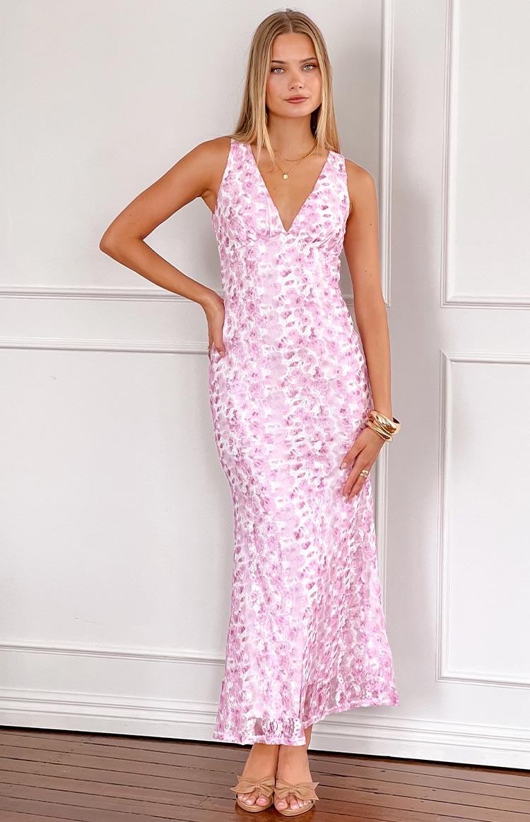 Farida Pink Lace Maxi Dress Floral Dresses For Women V Neck - Seldom Seen Styles