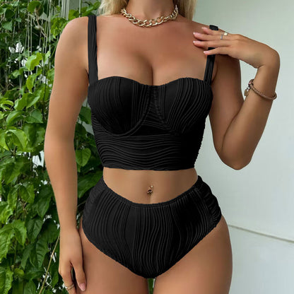 Fascinating High Cut High Waist Underwire Brazilian Two Piece Bikini Swimsuit - Seldom Seen Styles