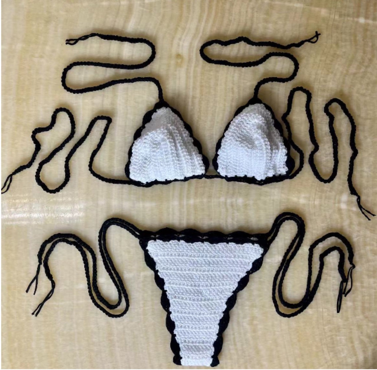 Fashion Knitted Hand-Crocheted Sexy Bikini Black and White Color-Block Swimsuit Beach Swimwear Set - Seldom Seen Styles