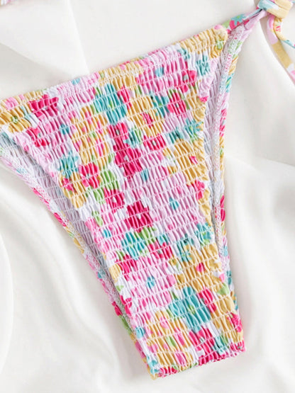 Women's 2 Piece Floral Bikini Sets Smocked Drawstring Side Triangle Halter Sexy Cute Swimsuits - Seldom Seen Styles