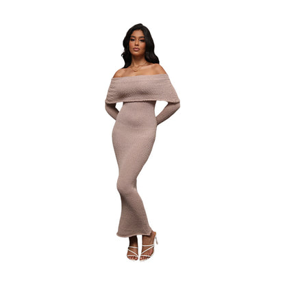 Feo Off-shoulder Maxi Dress French Style Beach Dress Long Sleeve Knitted  Dress Long Dress for Women - Seldom Seen Styles